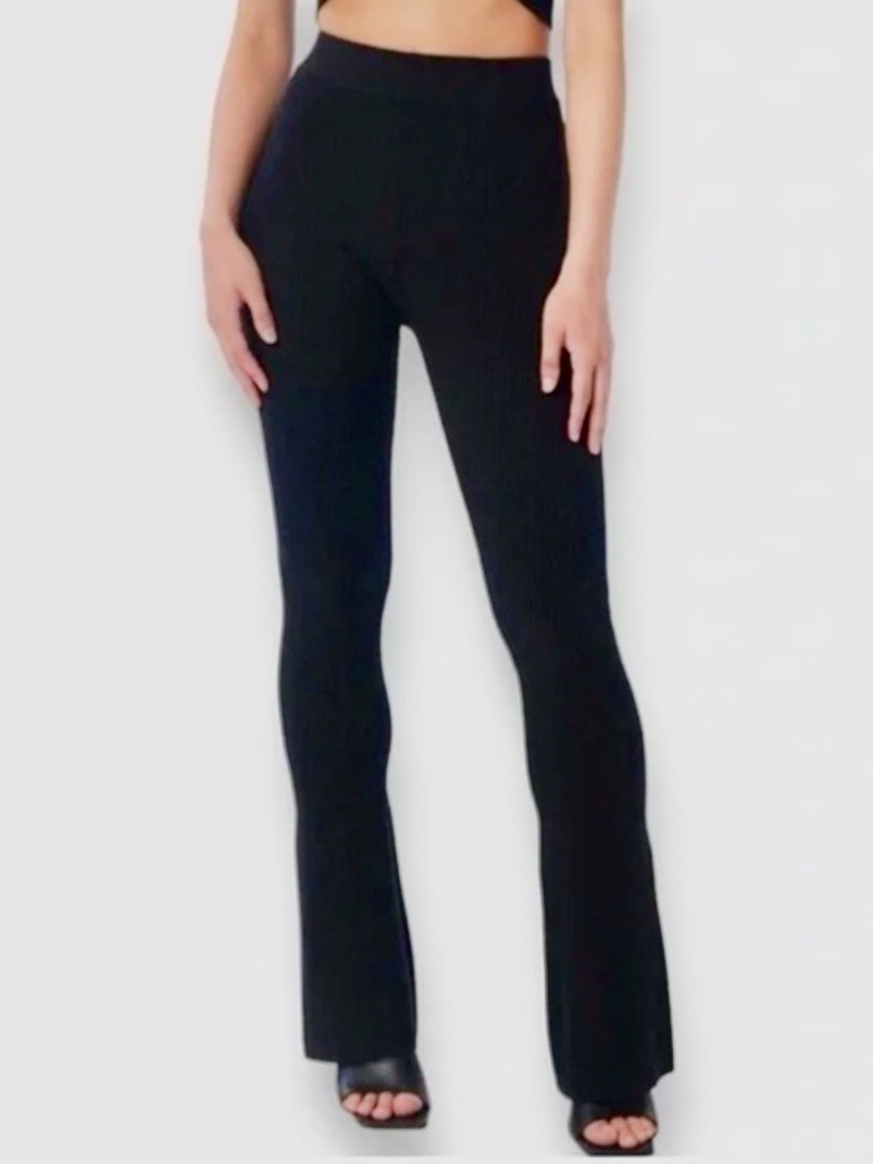 Nwot Lita By Ciara Women’s Rib Organic Cotton Flare Pants In Black Size Xs